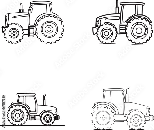 tractor vector illustrations – farming and agriculture vehicle sketches