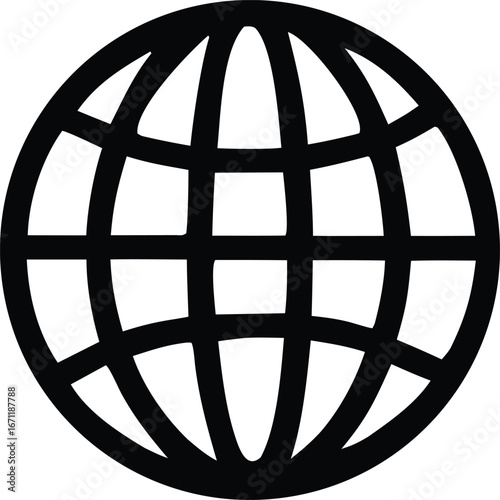 Global network globe icon simple black and white symbol representing internet connectivity and worldwide communication