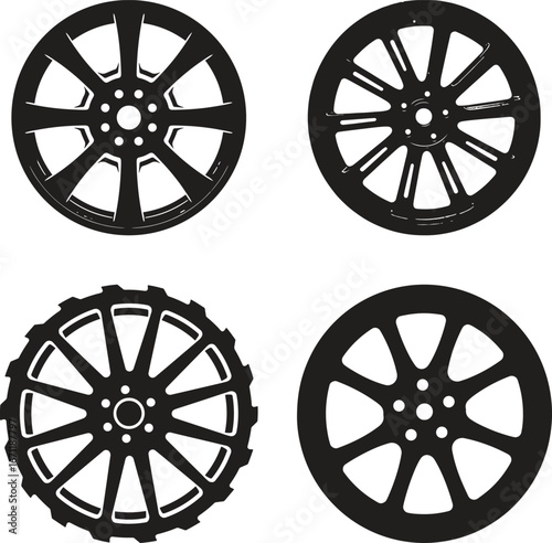 car wheel vector illustration set – automotive and tire rim icons