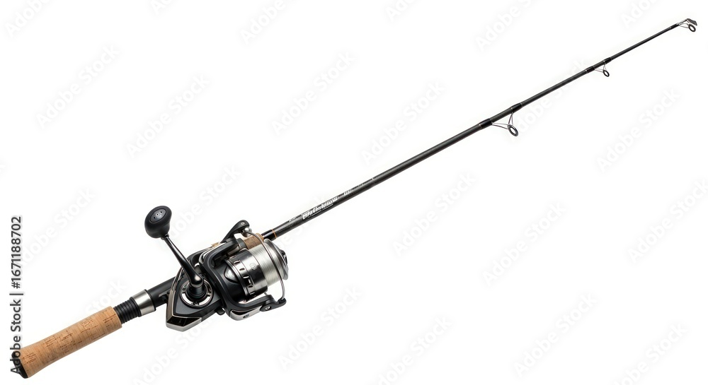 Fototapeta premium Fishing Rod and Reel Isolated on White Background, Angling Equipment