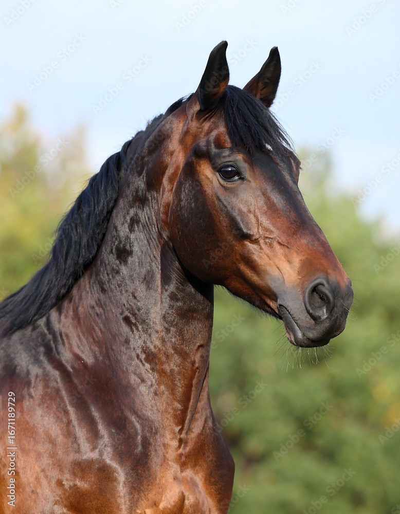 Obraz premium Brown Horse Portrait, Outdoor Setting