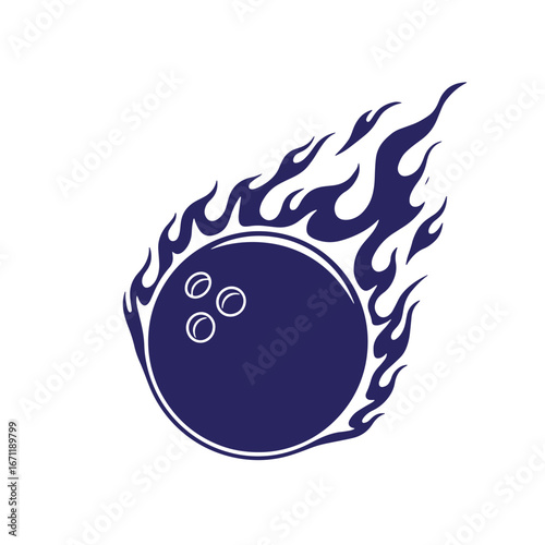 Dynamic bowling ball with fiery flames illustrating speed and powerful strike in a graphic design
