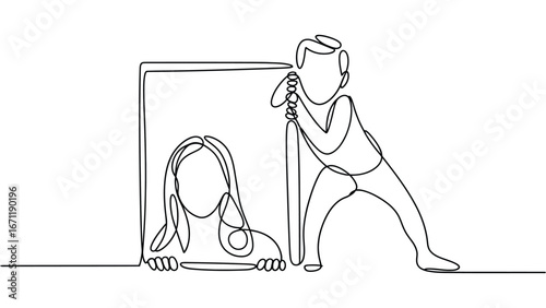 Continuous line drawing of photographer taking picture
