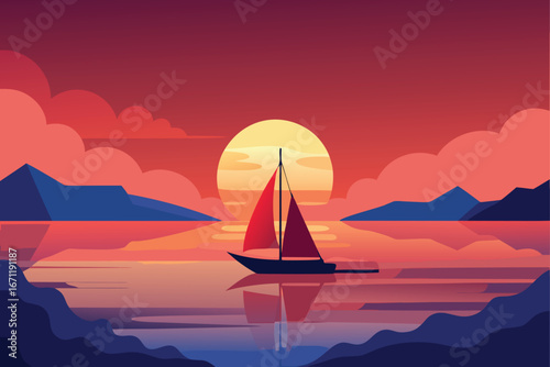 sailing boat at sunset