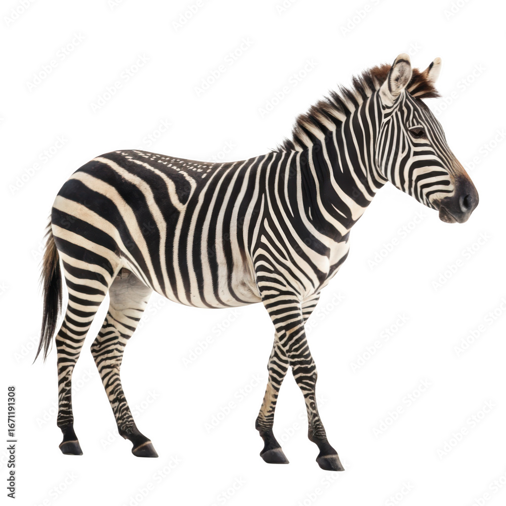 Fototapeta premium 3d realistic zebra standing side view majestic wild animal render transparent background