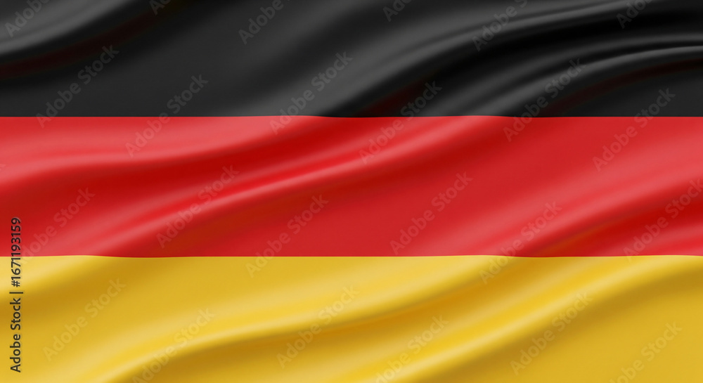 Naklejka premium Full Germany Flag With Realistic Fabric Texture And Small Rounded Folds Covering Entire Canvas Natural Lighting High Detail JPG
