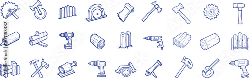 hand-drawn tools icon pack – carpentry and construction vector set