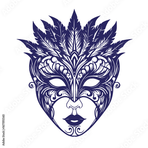 Elegant decorative venetian mask with feathers and intricate design for festival celebrations