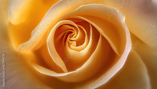 Close-up of a pale peach rose's intricate center.  Soft,  light-catching petals spiral inwards, creating a delicate, almost luminous, focal point