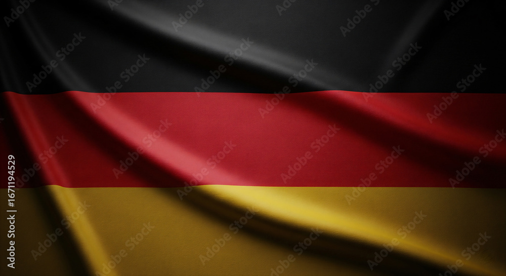 Naklejka premium Full Germany Flag With Realistic Fabric Texture And Small Rounded Folds Covering Entire Canvas Natural Lighting High Detail JPG