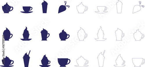 coffee and drink cup vector icons – cafe and beverage silhouette set