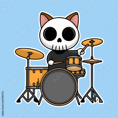 CARTOON VECTOR CUTE CAT WITH DRUM 3