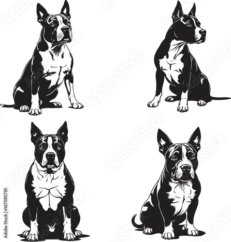 dog breed silhouette set – black and white sitting dog illustrations