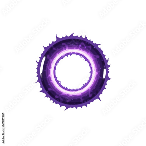 Glowing purple neon energy ring with smoky luminous edges on white background, abstract futuristic portal loop animation