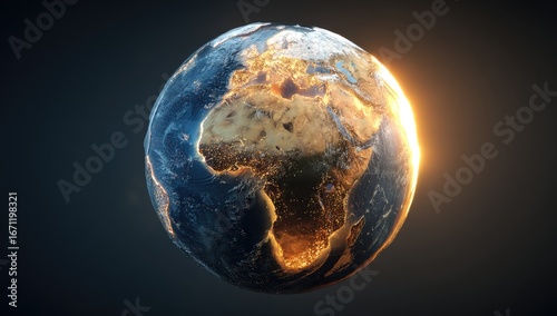 Earth globe, detailed texture, illuminated