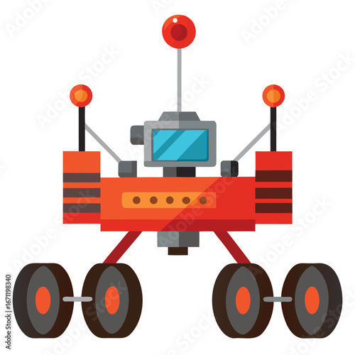 Illustration of a mars rover robot with six wheels isolated on white background