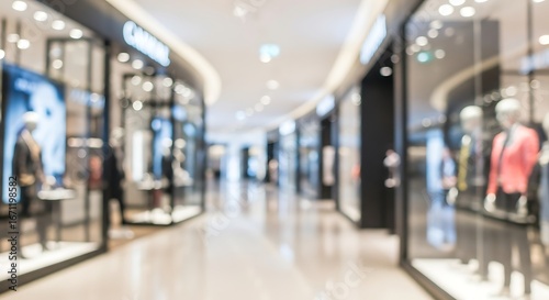 Modern Shopping Mall Interior with Storefronts and Mannequins.