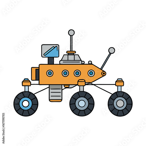 Illustration of a mars rover robot with three wheels isolated on white background