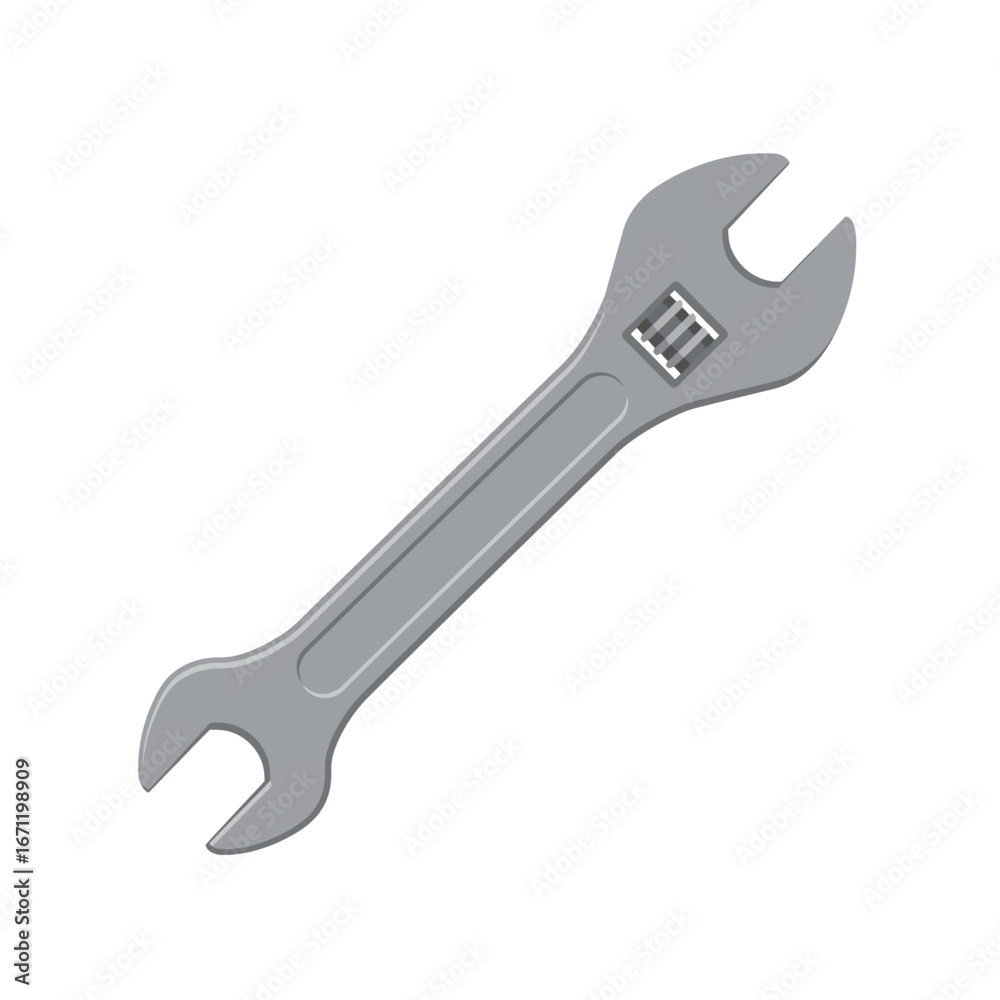 A single, grey adjustable wrench, an essential hand tool for various mechanical tasks, repairs, and construction projects, isolated on a clean white background. A single, grey adjustable wrench, an essential hand tool for various mechanical tasks, repairs, and construction projects, isolated on a clean white background.