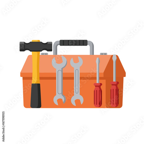 This essential orange toolbox, neatly organized with a hammer, wrenches, and screwdrivers, symbolizes readiness for various home repair and DIY tasks.
