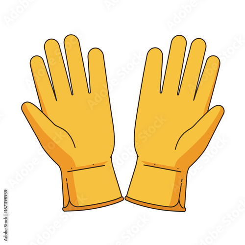 A pair of bright yellow protective work gloves, often used for gardening, cleaning, or various household tasks, isolated on a clean white background.