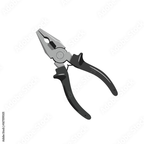 An essential hand tool, this detailed illustration features a pair of robust combination pliers with black grips, perfect for gripping, bending, and cutting tasks.