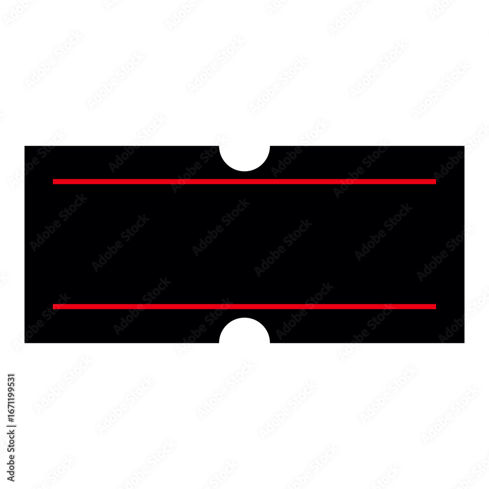 Obraz premium A simple, minimalist image of a black price tag or ticket. The tag features two thin red lines