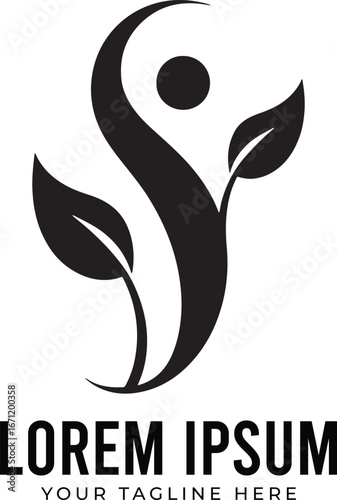 human with leaf vector logo – eco wellness and nature design symbol