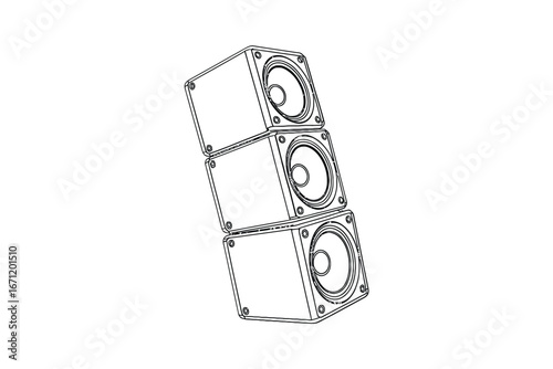 Three stacked cube speakers in a vertical arrangement