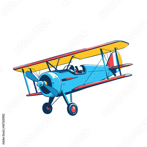 Vsai retro biplane flying in the sky, pilots navigating a vintage aircraft