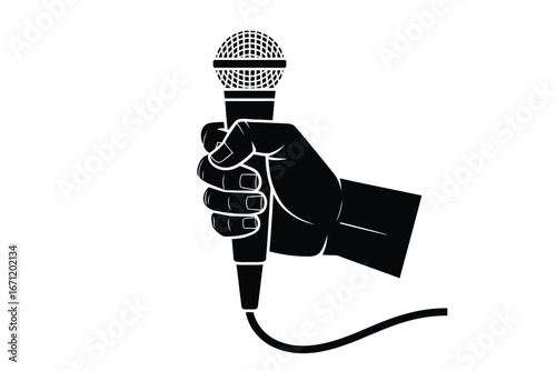 Hand holding microphone for performance or speech