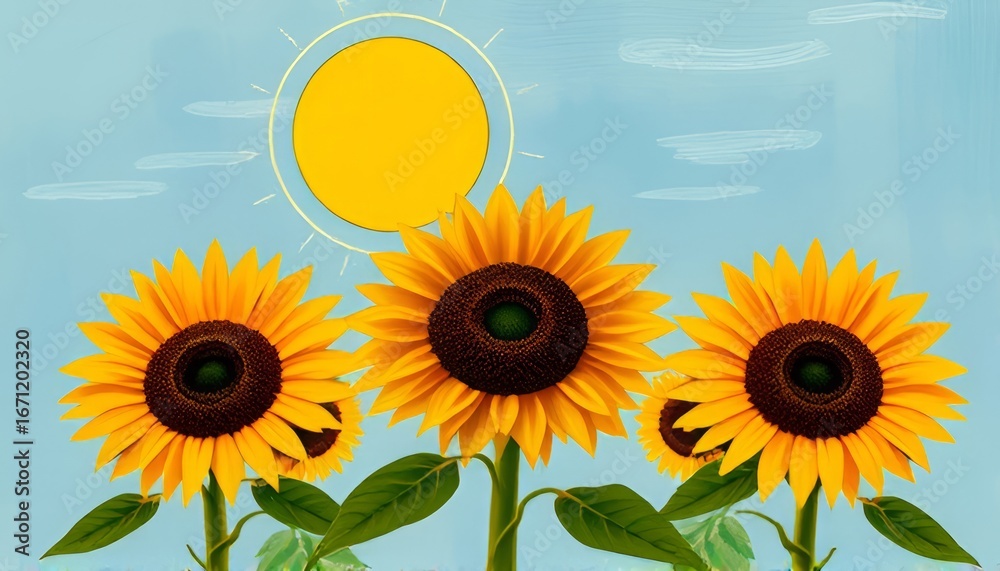 Obraz premium Sunflowers Facing the Sun Bold flowers against a textured sky us