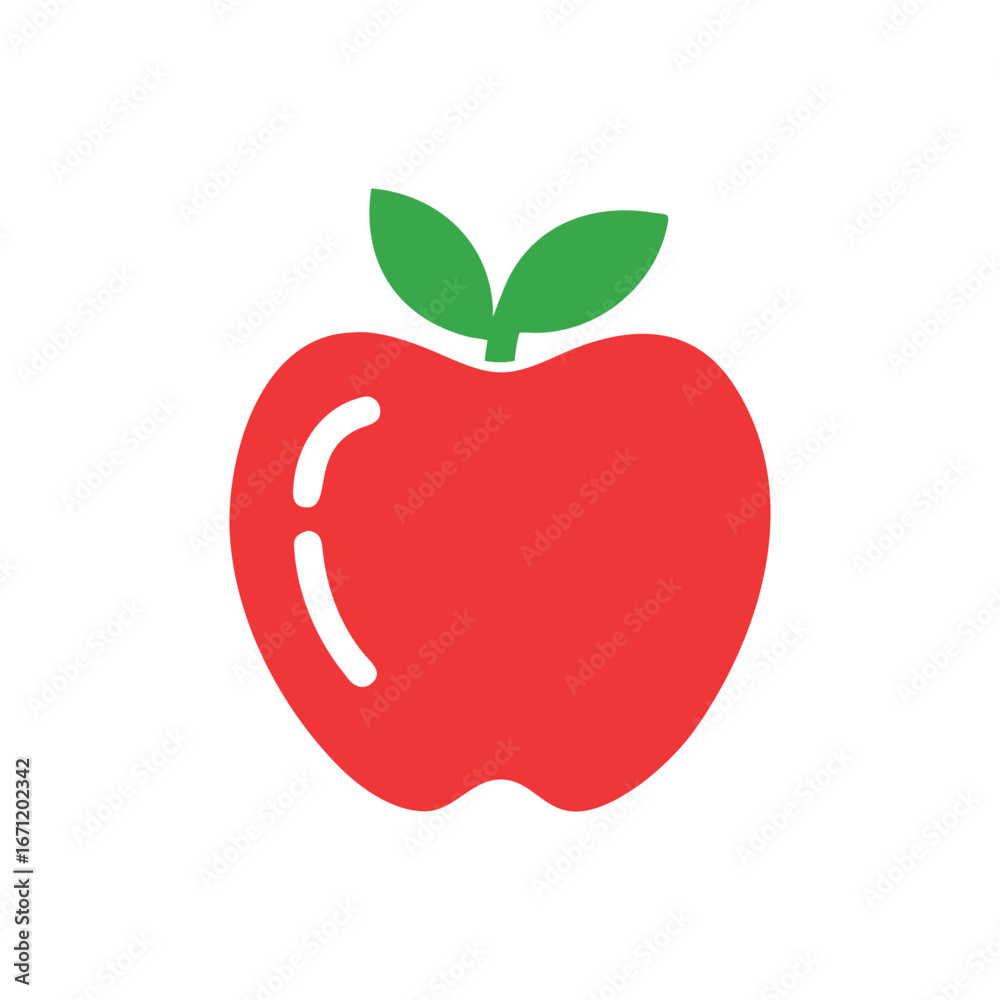 Fototapeta premium Red Apple Silhouette with Green Leaf Icon