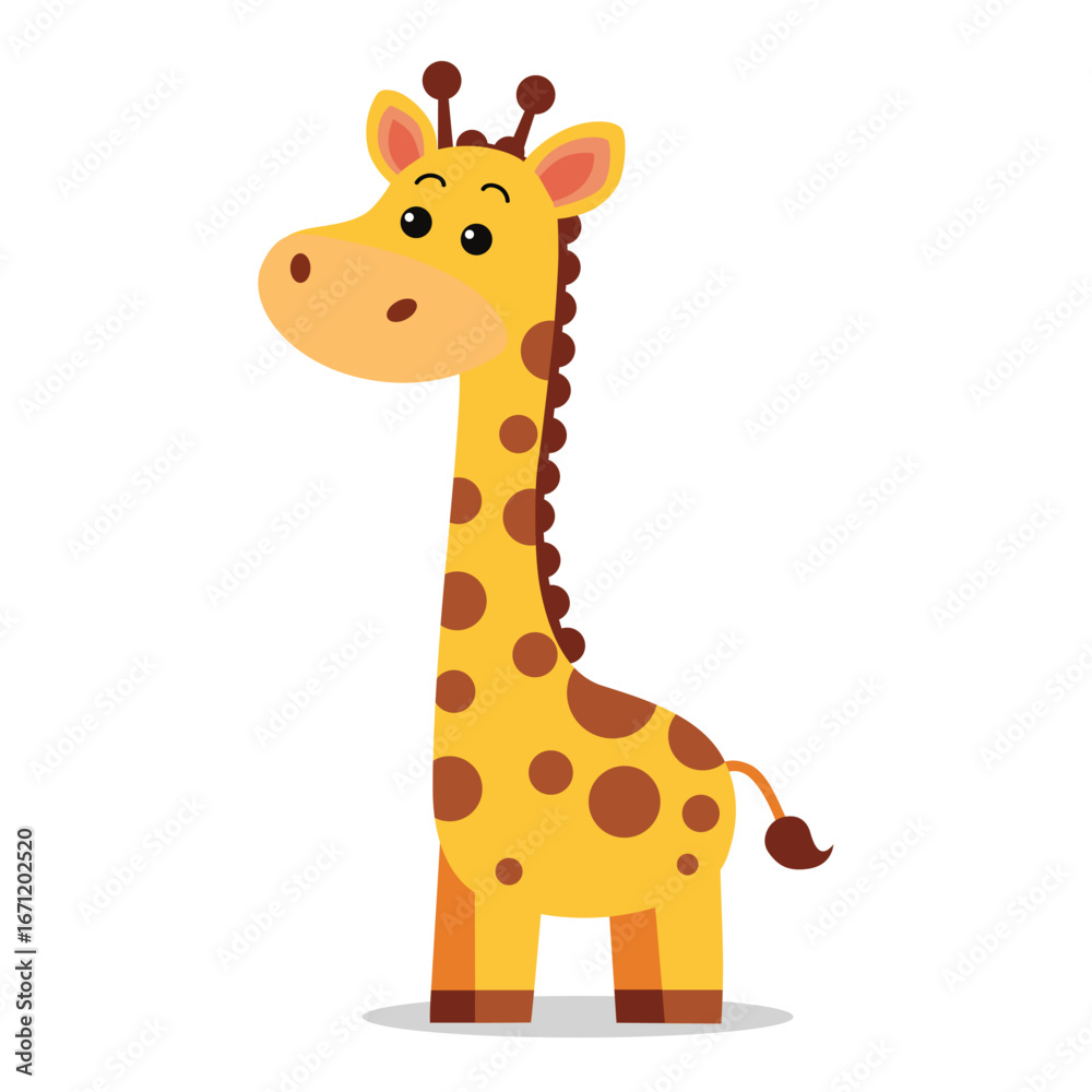 Fototapeta premium Cute Cartoon Giraffe in Kawaii Style – Adorable Safari Animal Vector Illustration for Kids and Mascot Designs