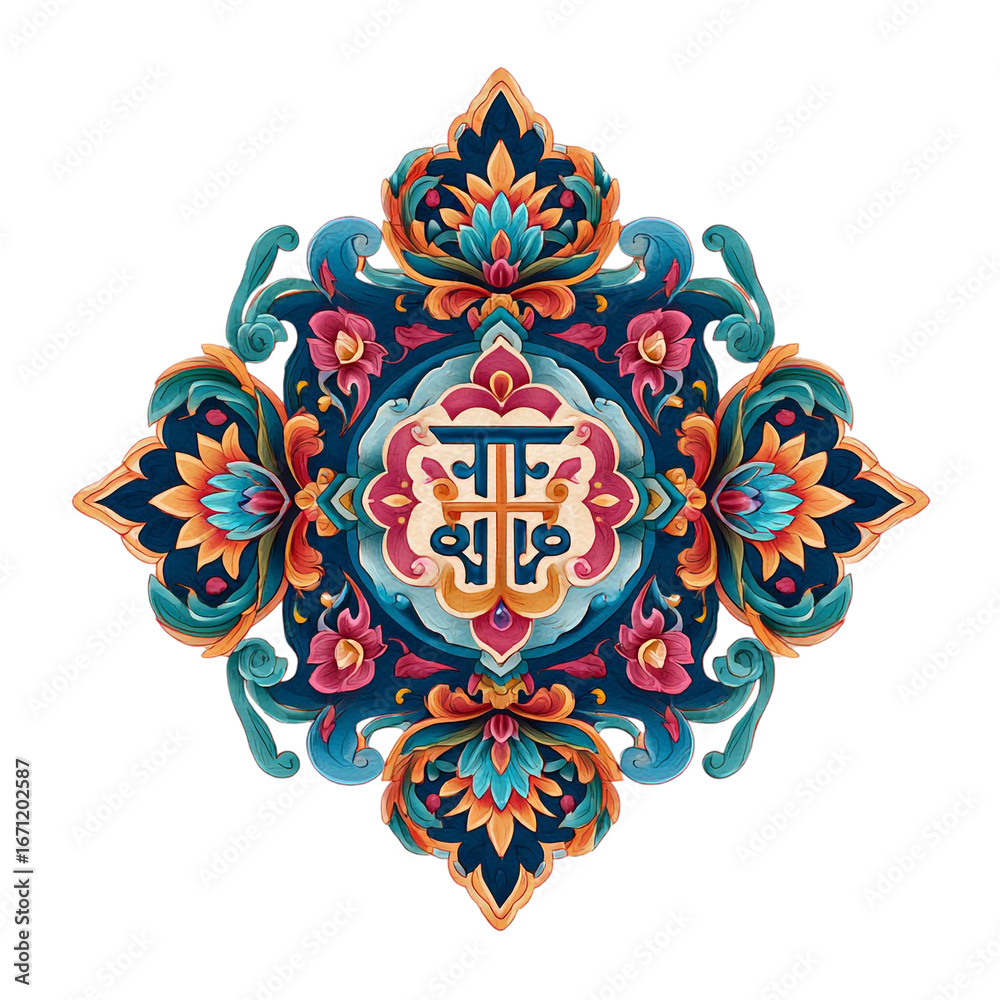 Fototapeta premium Decorative Hindu Lotus Padma Mandala Icon for Spiritual and Cultural Design
