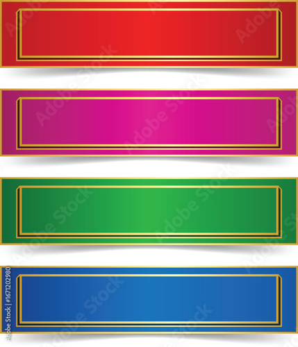 Colorful rectangular banners with gold borders