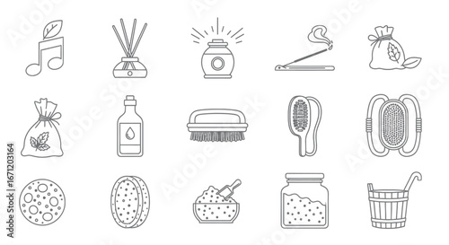 Spa and Wellness Items Line Icons