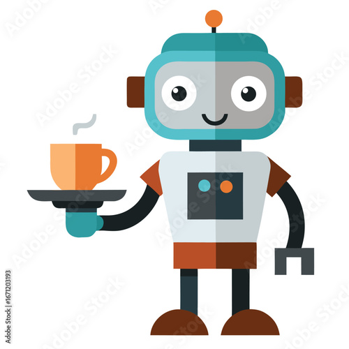 Robot waiter serving coffee, a futuristic concept of automation in the hospitality industry