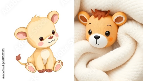 Baby Animal with Soft Photo A baby animal illustration paired wi