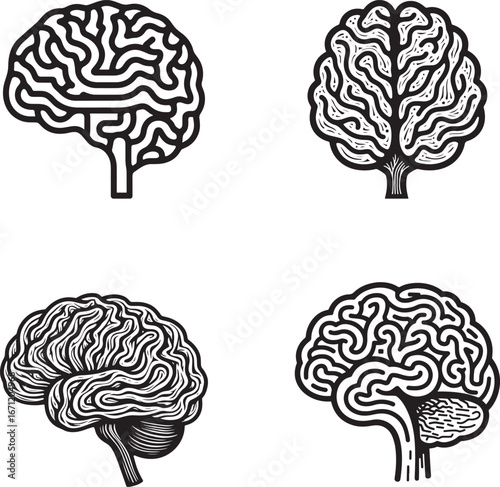 Human Brain Icon Pack – Neuroscience and Medical Vector Designs