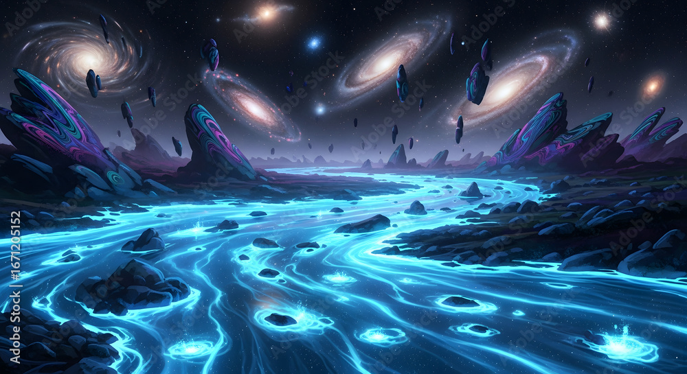 Fototapeta premium Alien Landscape with a Glowing Cosmic River