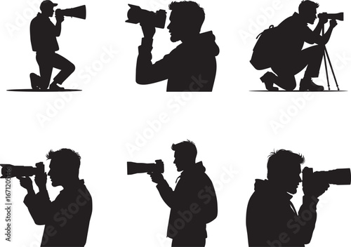 Photographer Silhouette Icon Pack – Camera and Tripod Vector