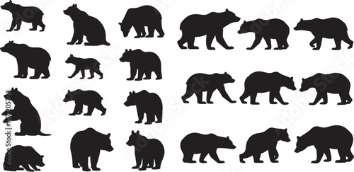 Large Bear Silhouette Icon Collection – Wildlife Vector Pack