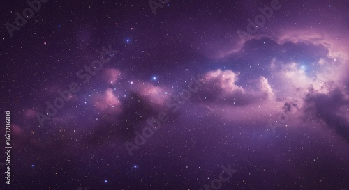 Purple Galaxy Night Sky with Sparkling Stars and Clouds