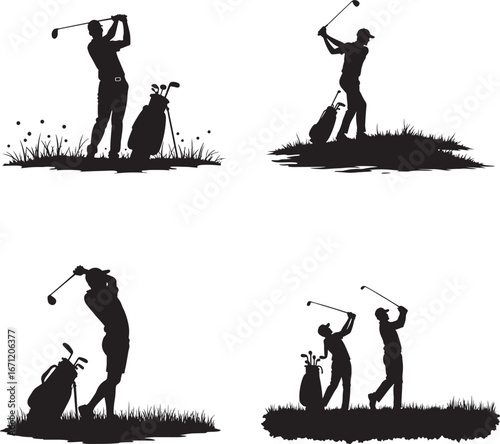 Golf Player Silhouette Vector Set – Sports and Outdoor Icons