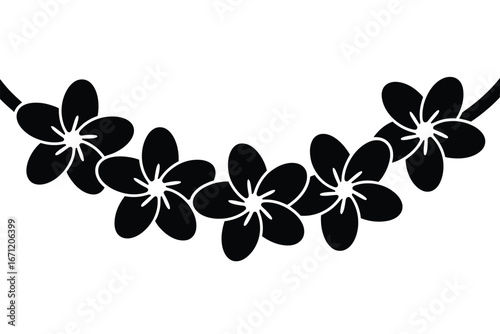 Simple black silhouette of a garland of plumeria flowers