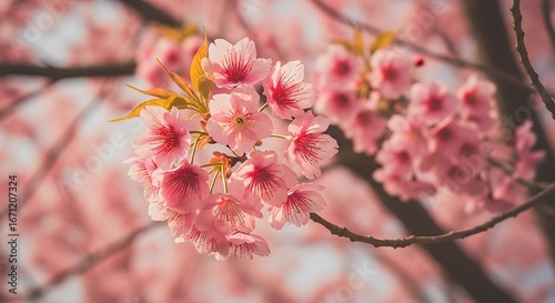 Vibrant Pink Cherry Blossoms Blooming in Springtime.
