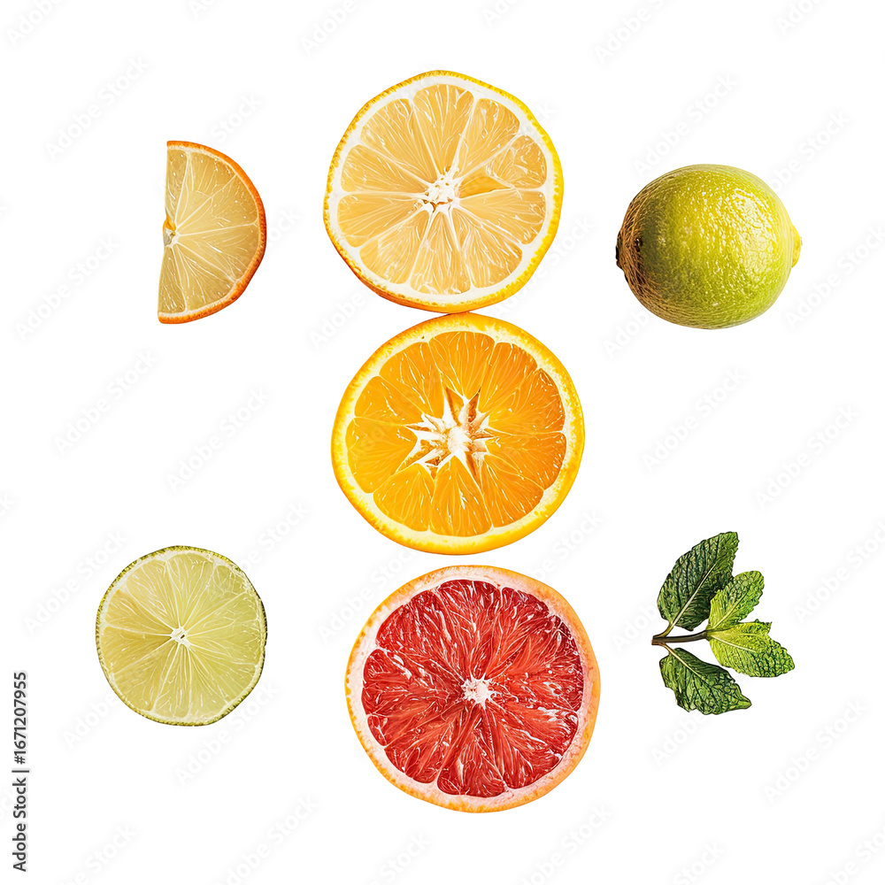 Fototapeta premium Citrus fruit slices arranged in a vertical pattern