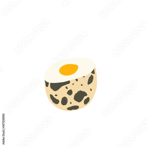 Quail egg illustration. Whole and cut quail eggs. Egg illustration. Boiled quail eggs. Quail egg shell design