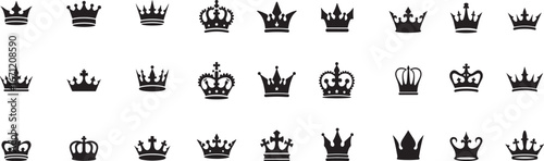 Royal Crown Icon Set – Black and White Vector Collection